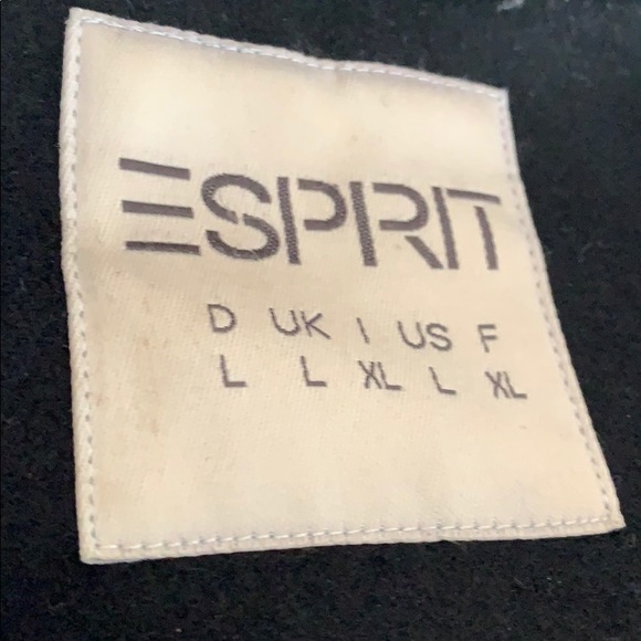 Women’s large black wool coat pea coat trench Sz L - Picture 3 of 4